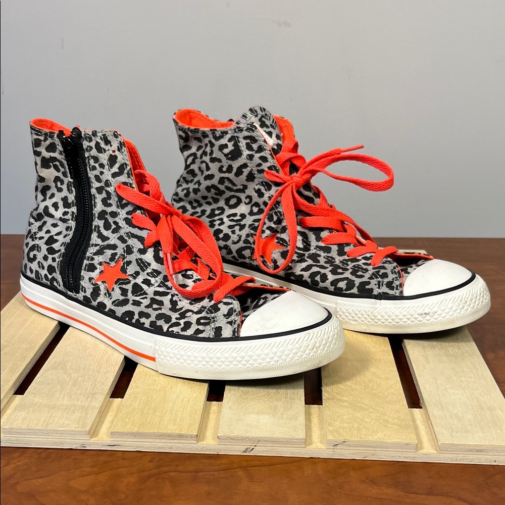Converse Leopard Print High Tops - Orange and Gray